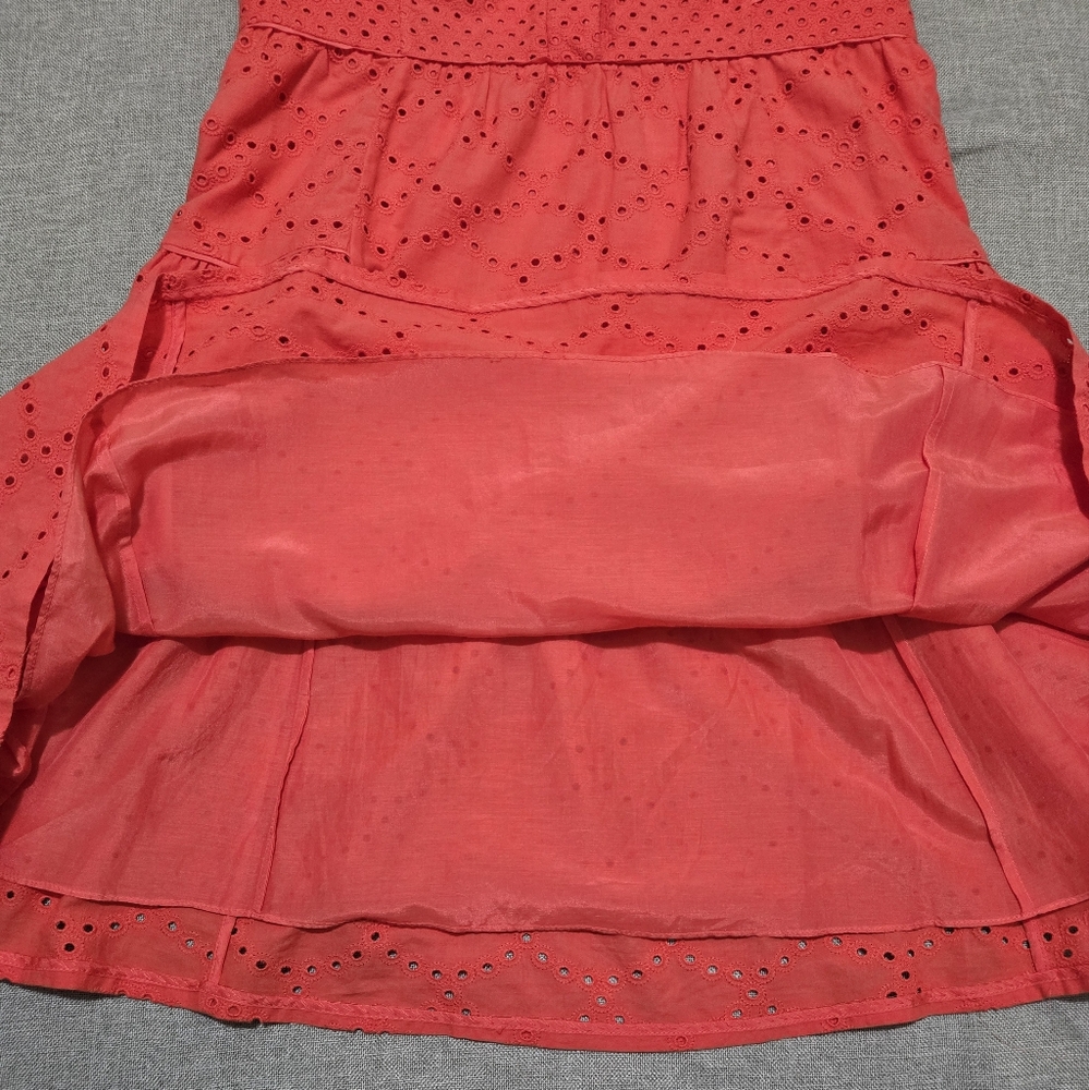​DVF Diane von Furstenberg Skylar Eyelet Tiered Mini Dress Ocean Coral Size 10 - Picture 9 of 16